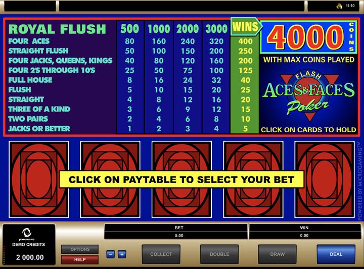Aces and Faces Video Poker Screenshot