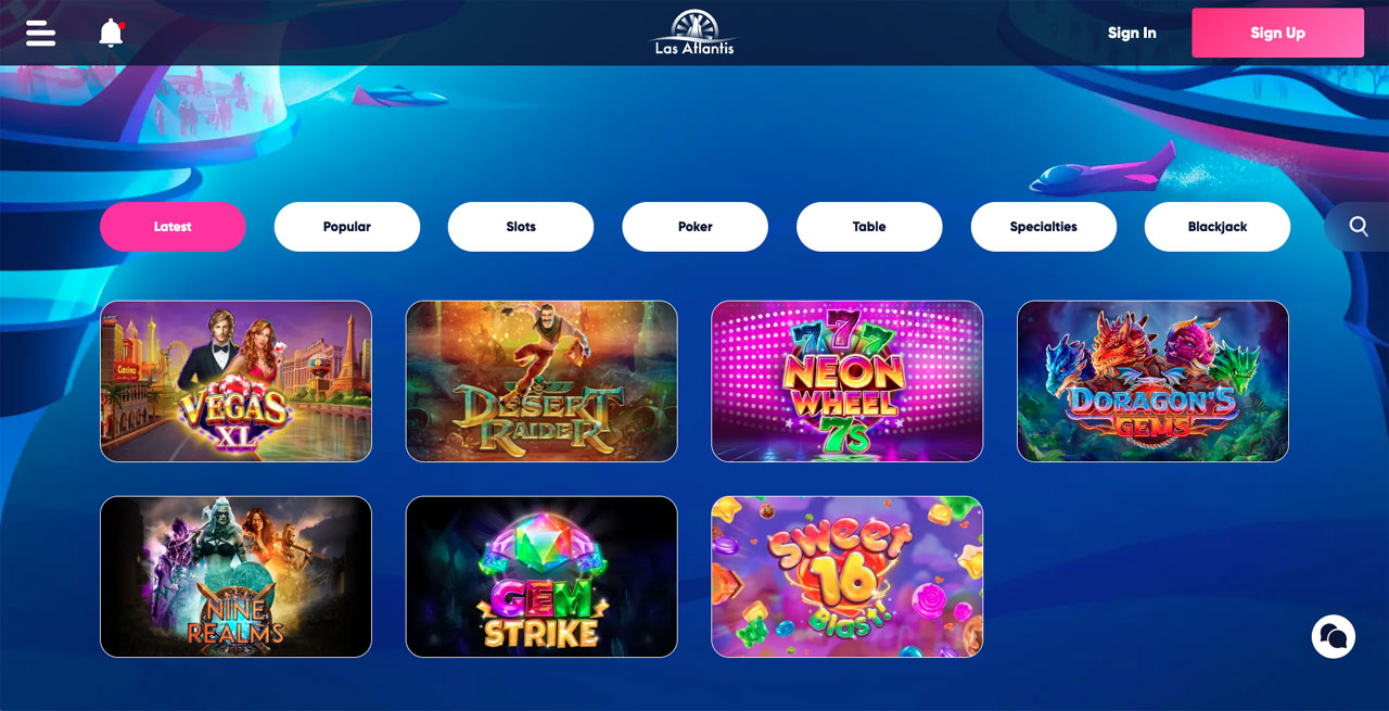 Atlantis es un sitio web sobre casinos. Captura de pantalla