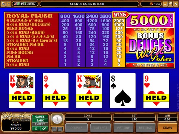 Bonus Deuces Wild Poker
Bonuspoker med Deuces Wild Skjermbilde