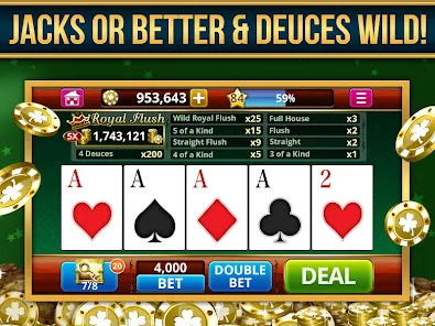 Deuces Wild 5 Hand Video Poker - Deuczka Dzika PiÄ™Ä‡ RÄ…k Pokera Wideo Zrzut ekranu