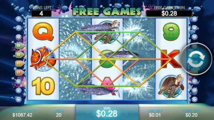 Dolphin Reef is een online gokkast die wordt aangeboden door verschillende online casino's. Het spel heeft een onderwaterthema en spelers kunnen genieten van kleurrijke graphics en leuke functies. Screenshot