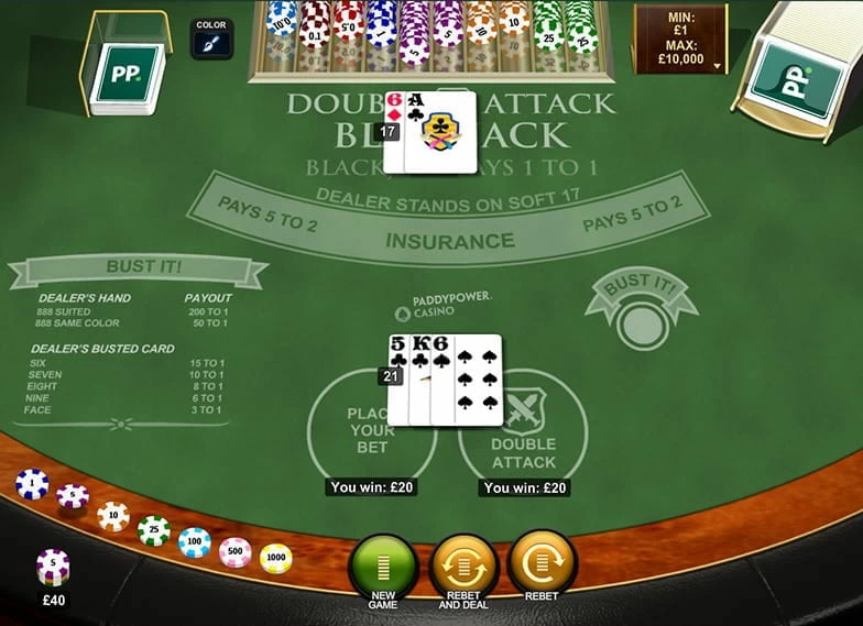 Double Attack Blackjack to polska nazwa popularnej gry karcianej w kasynach. Zrzut ekranu