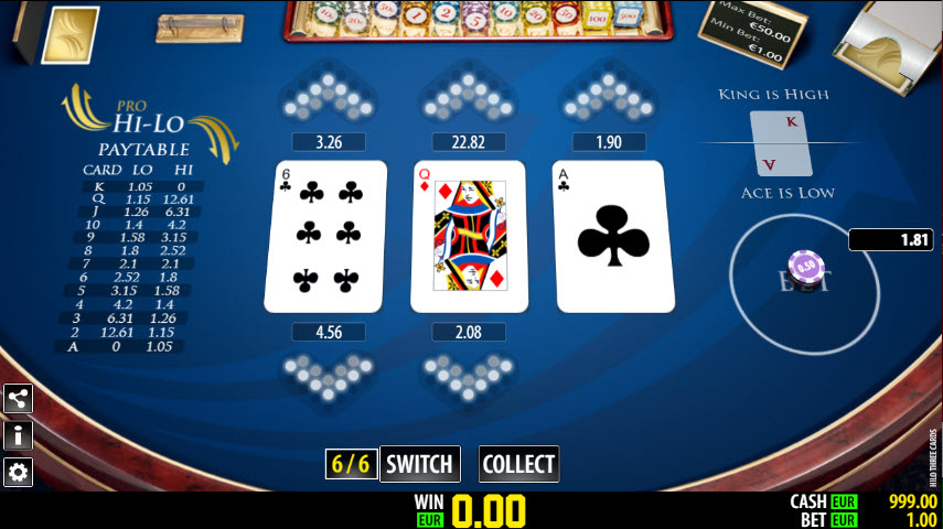 Hi-Lo 3 Cards Privee Screenshot