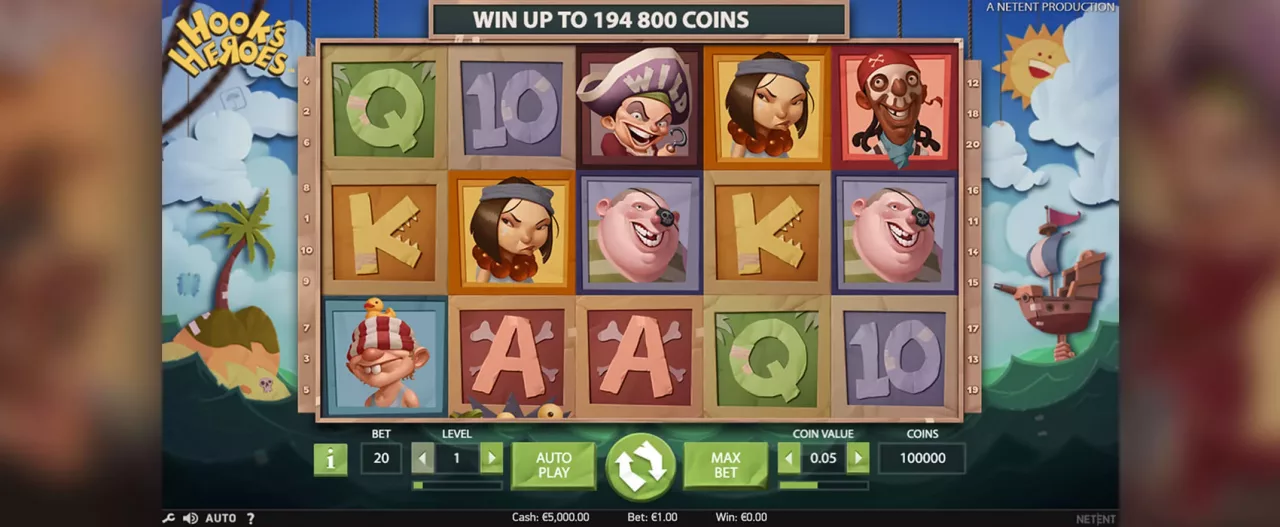 Hooks Heroes es un sitio web acerca de casinos. Captura de pantalla