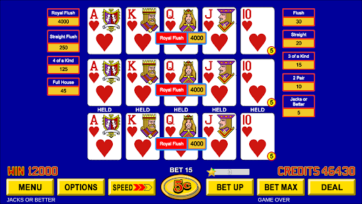 Jacks or Better Deluxe Video Poker Screenshot