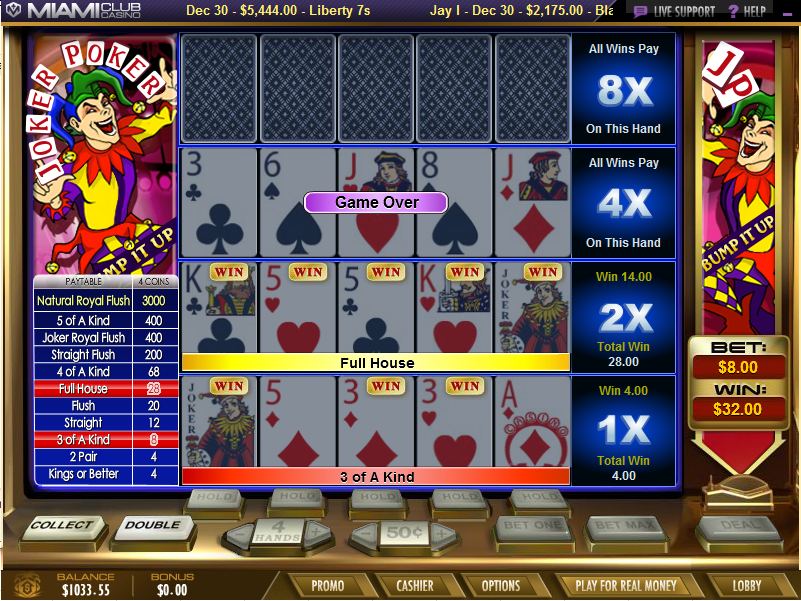 Joker Poker Bump it Up -> Joker Poker Podbij go Zrzut ekranu