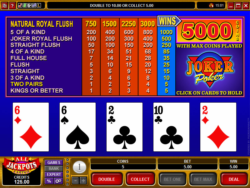 Joker Wild 100 Hand Video Poker wordt vertaald als Joker Wild 100 Hand Videopoker. Screenshot