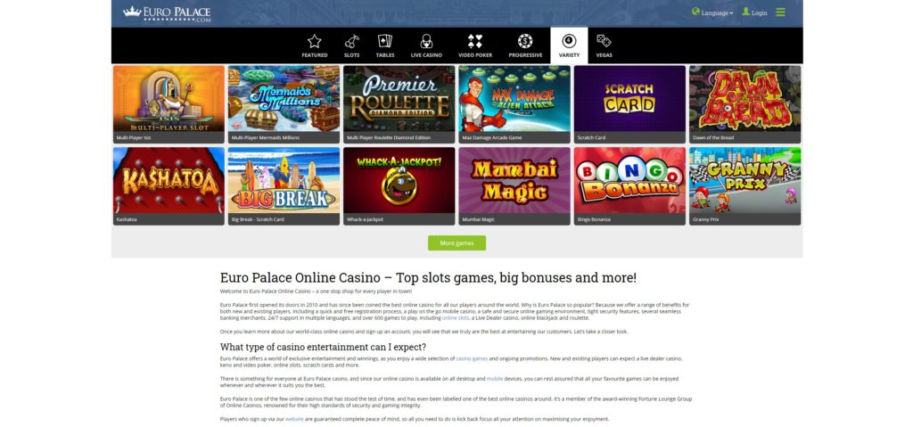 Eine Website Ã¼ber Casinos Screenshot