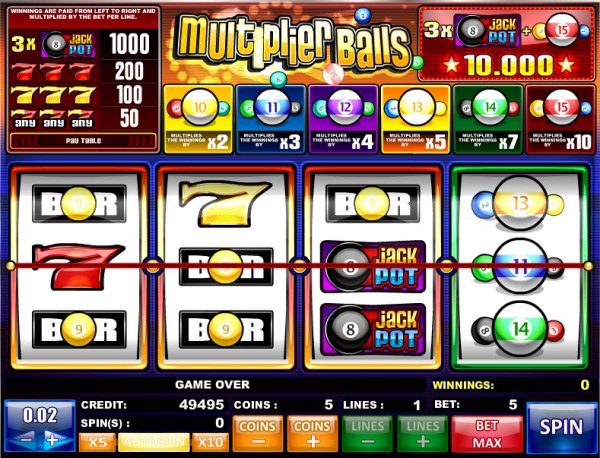 Multipliserende baller spilleautomater Skjermbilde