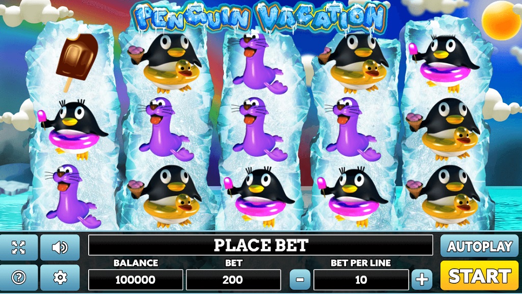 Penguin Vacation es un sitio web sobre casinos. Captura de pantalla