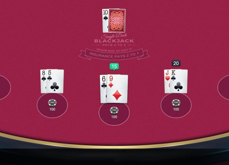 Blackjack met Ã©Ã©n deck, meerdere handen Screenshot