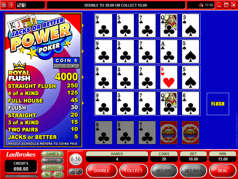 Single Hand Jacks or Better Video Poker Skjermbilde