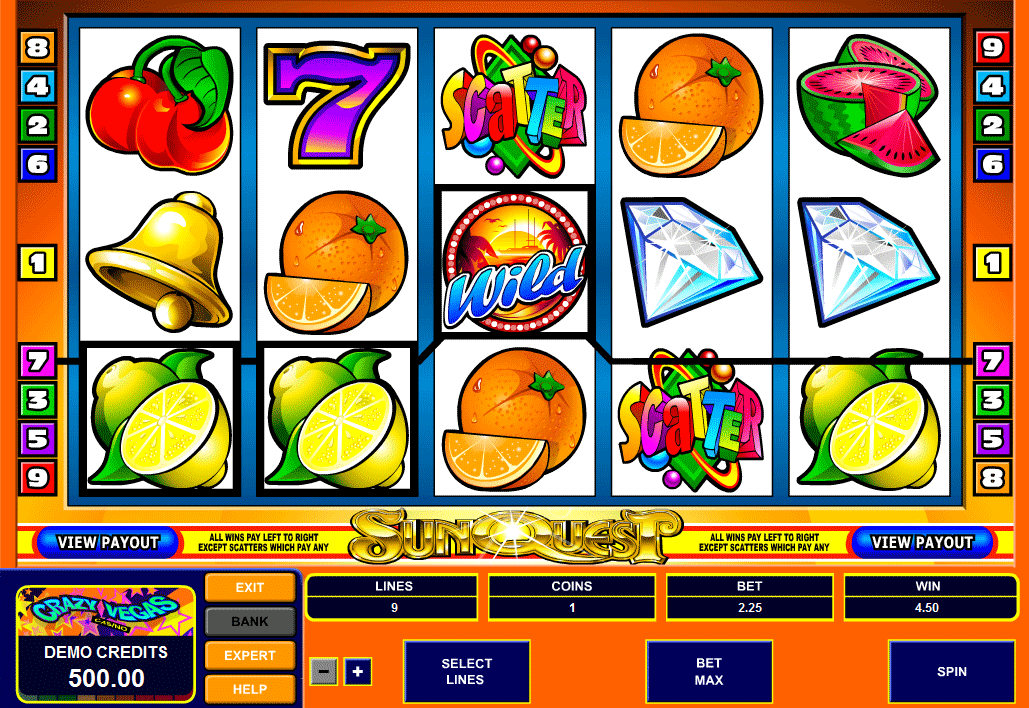 SunQuest es un sitio web sobre casinos. Captura de pantalla