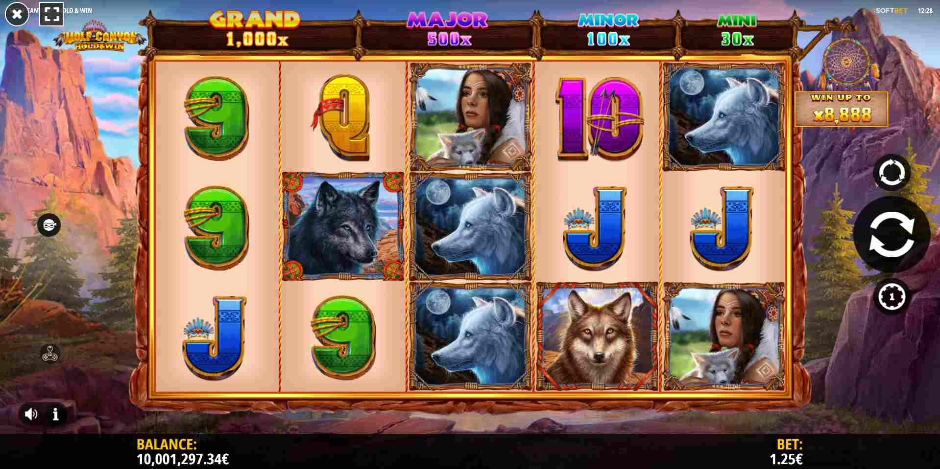 Wolf Canyon Hold and Win es un sitio web sobre casinos. Captura de pantalla