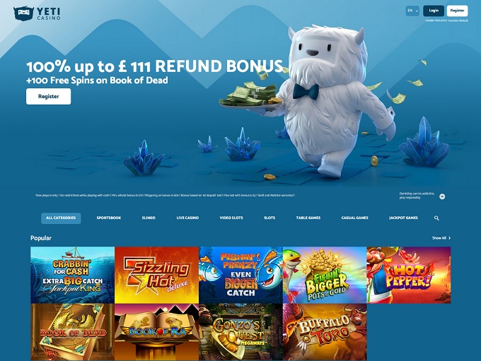Yeti Quest is a website about casinos. Zrzut ekranu