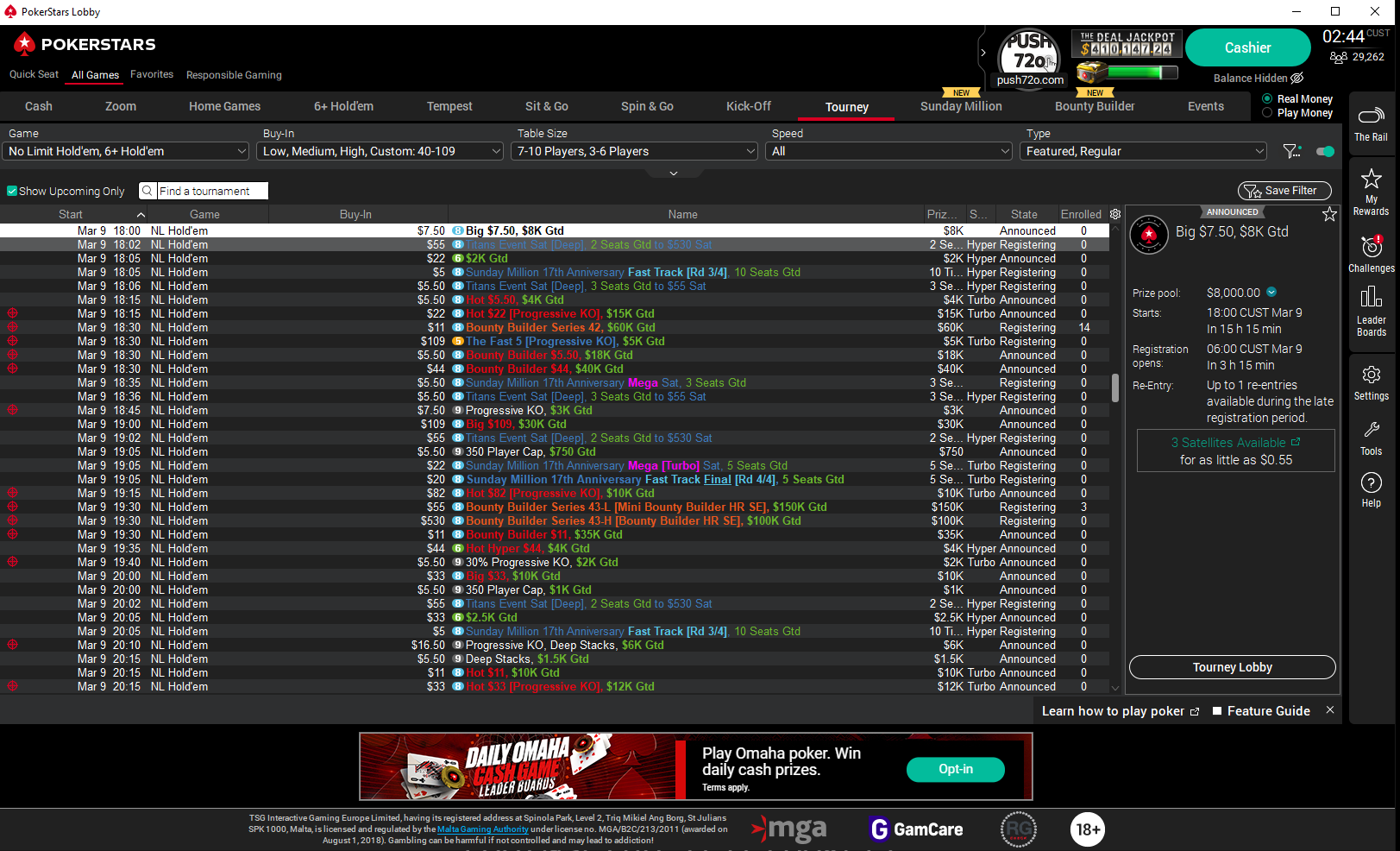 Pokerstars lobby screenshot